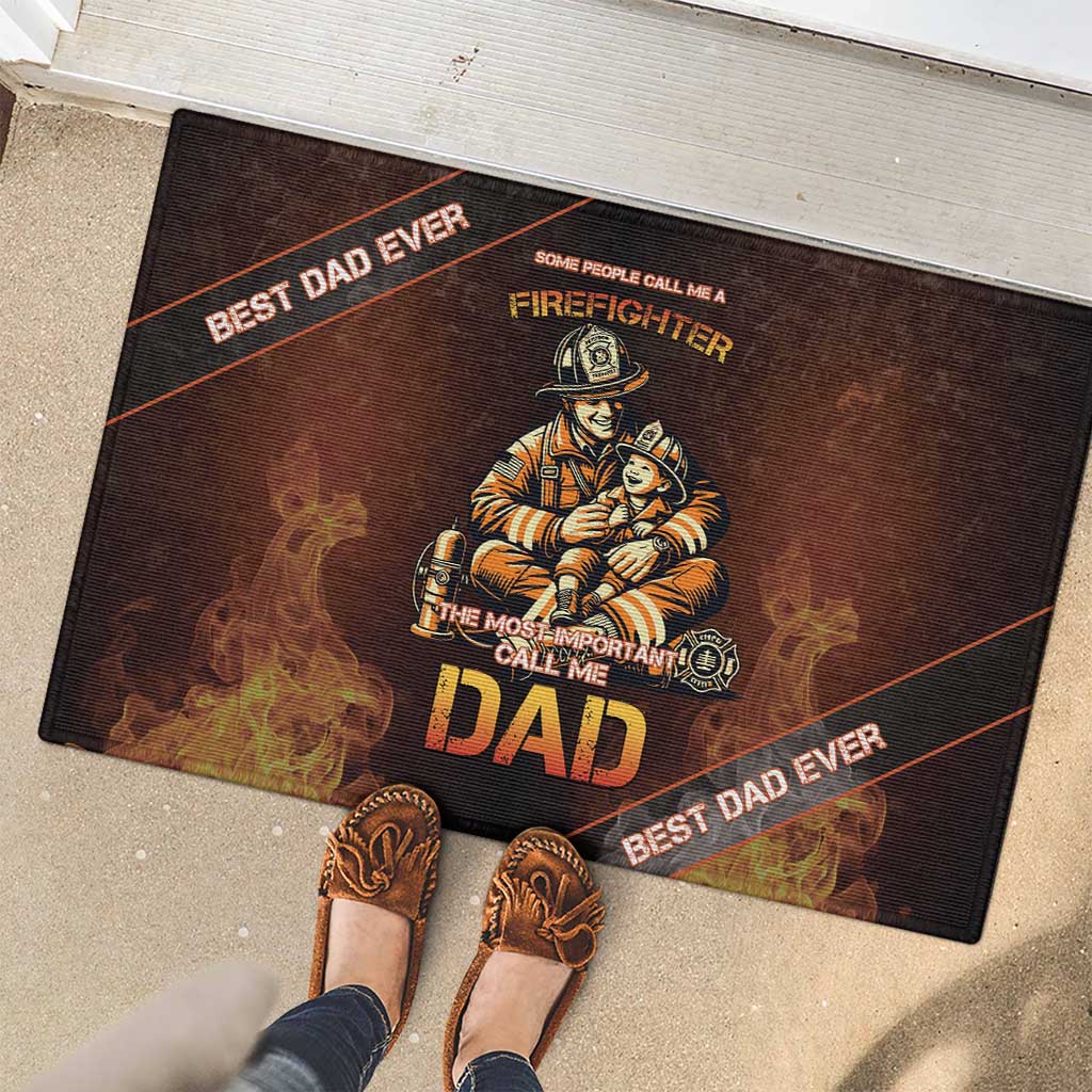 Firefighter Fathers Day Rubber Doormat Best Dad Ever