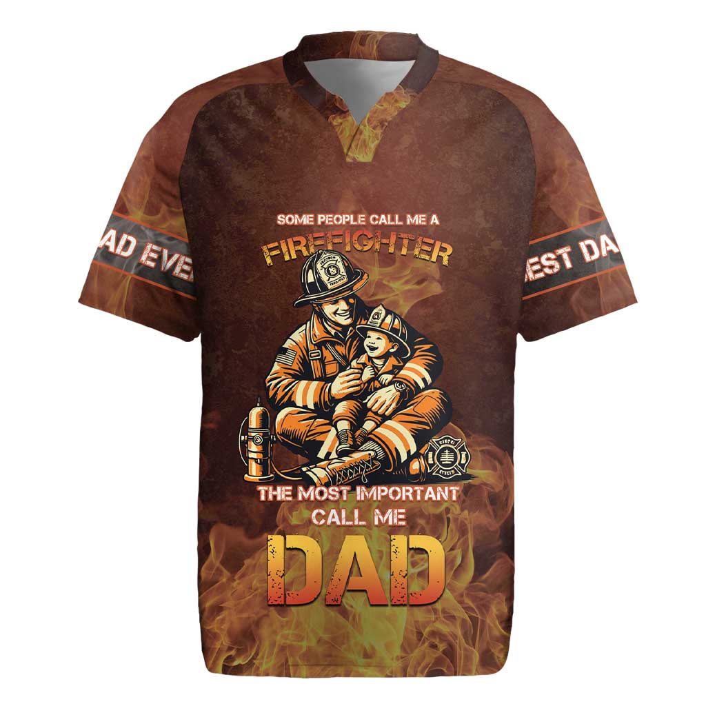 Firefighter Fathers Day Rugby Jersey Best Dad Ever