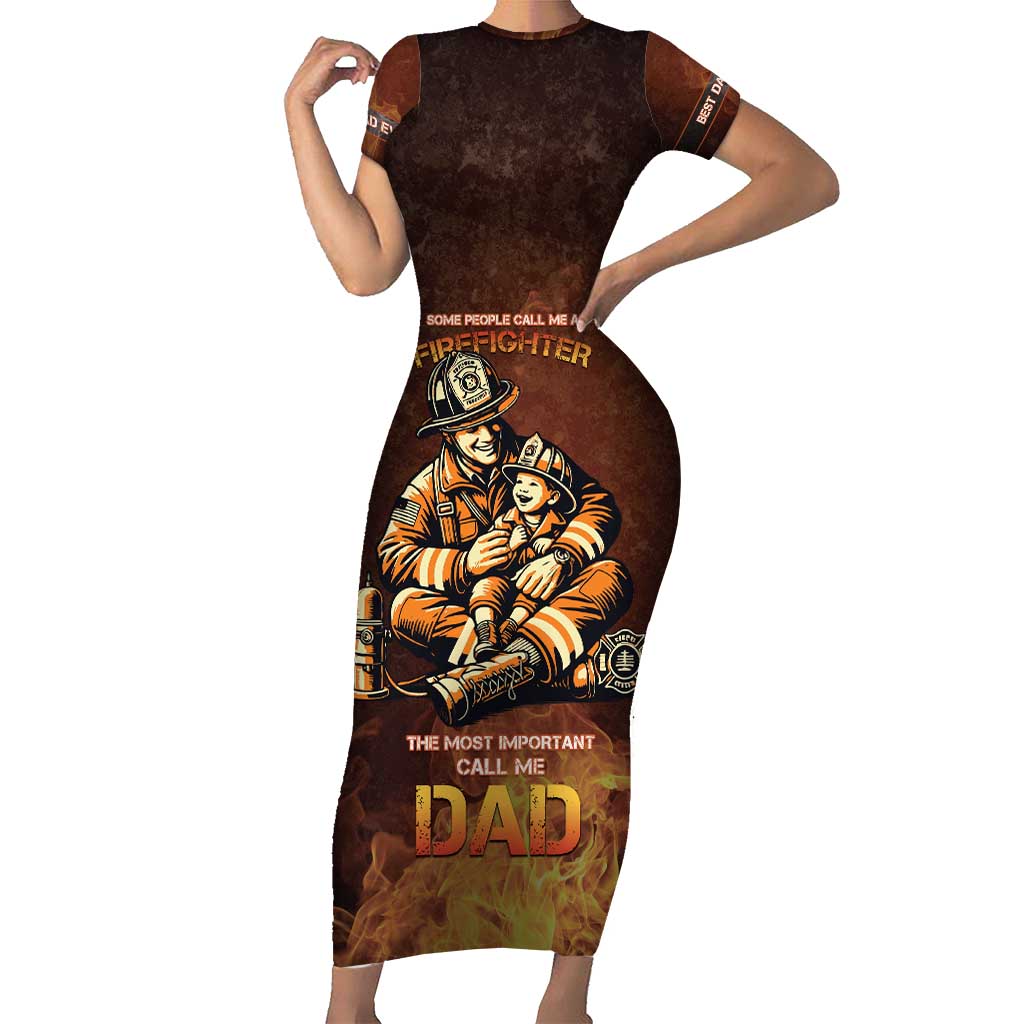 Firefighter Fathers Day Short Sleeve Bodycon Dress Best Dad Ever