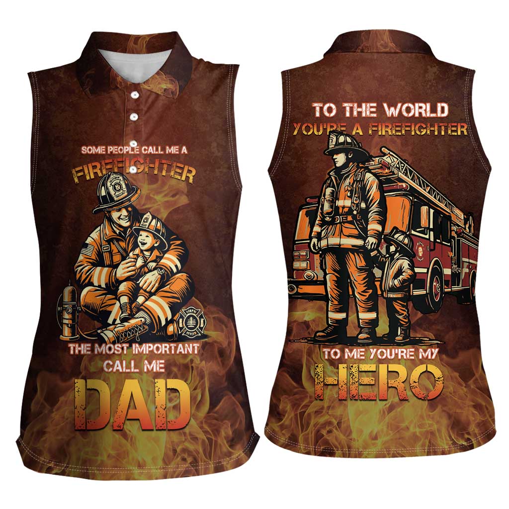 Firefighter Fathers Day Women Sleeveless Polo Shirt Best Dad Ever