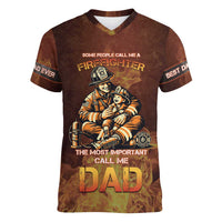 Firefighter Fathers Day Women V-Neck T-Shirt Best Dad Ever