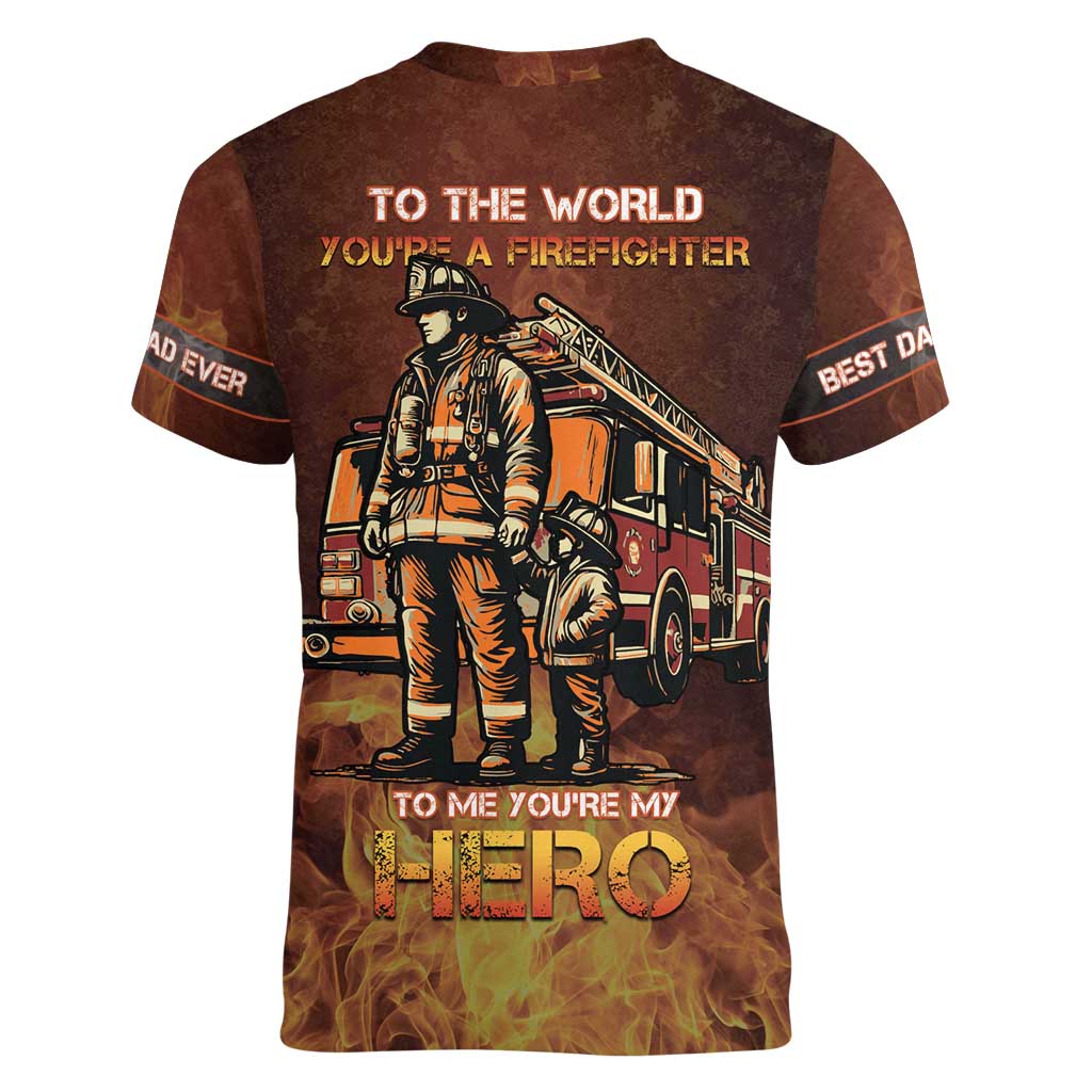 Firefighter Fathers Day Women V-Neck T-Shirt Best Dad Ever