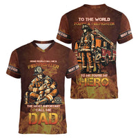 Firefighter Fathers Day Women V-Neck T-Shirt Best Dad Ever