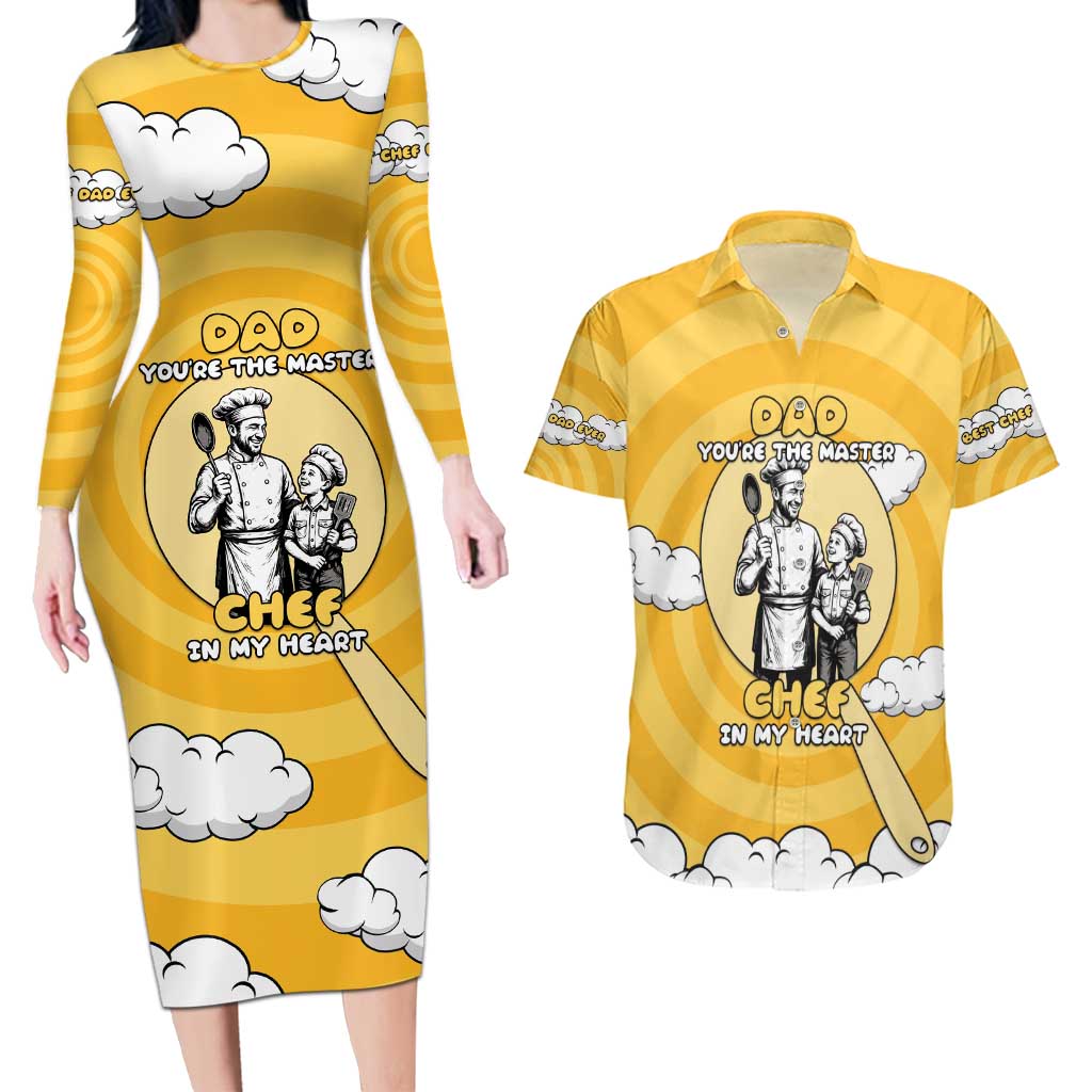 Chef Fathers Day Couples Matching Long Sleeve Bodycon Dress and Hawaiian Shirt Dad You're The Master Chef In My Heart