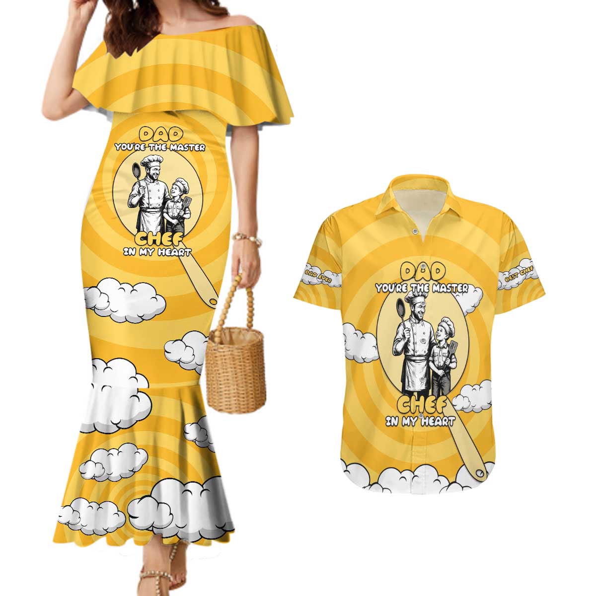 Chef Fathers Day Couples Matching Mermaid Dress and Hawaiian Shirt Dad You're The Master Chef In My Heart