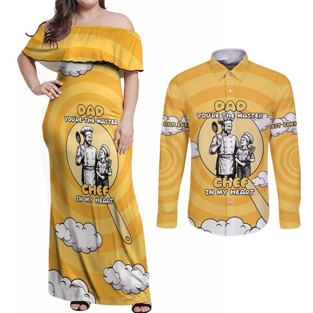 Chef Fathers Day Couples Matching Off Shoulder Maxi Dress and Long Sleeve Button Shirt Dad You're The Master Chef In My Heart