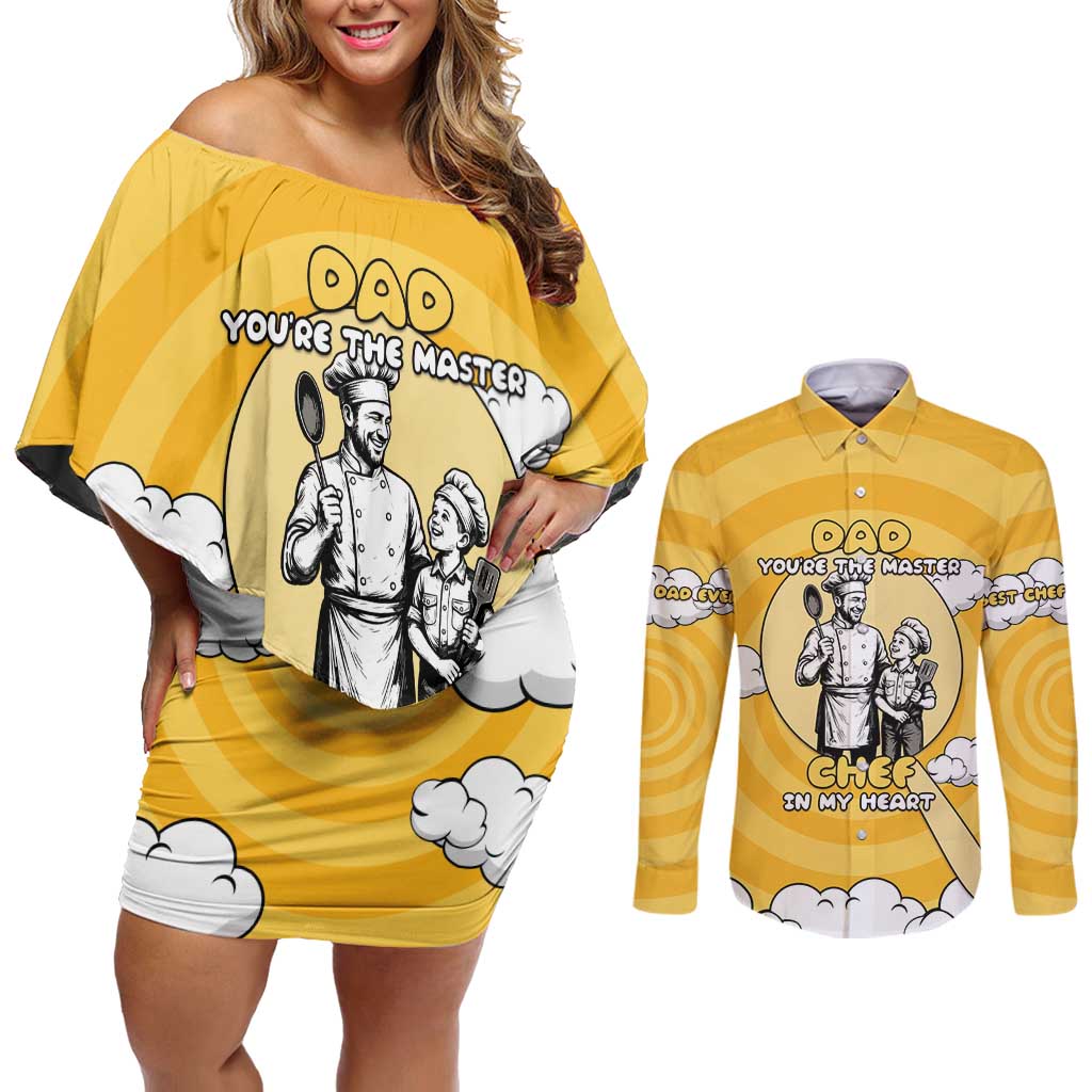 Chef Fathers Day Couples Matching Off Shoulder Short Dress and Long Sleeve Button Shirt Dad You're The Master Chef In My Heart