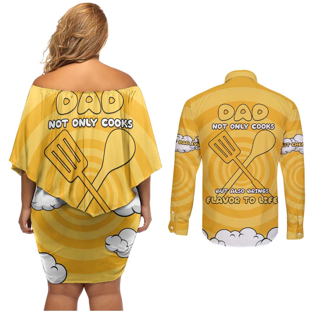 Chef Fathers Day Couples Matching Off Shoulder Short Dress and Long Sleeve Button Shirt Dad You're The Master Chef In My Heart