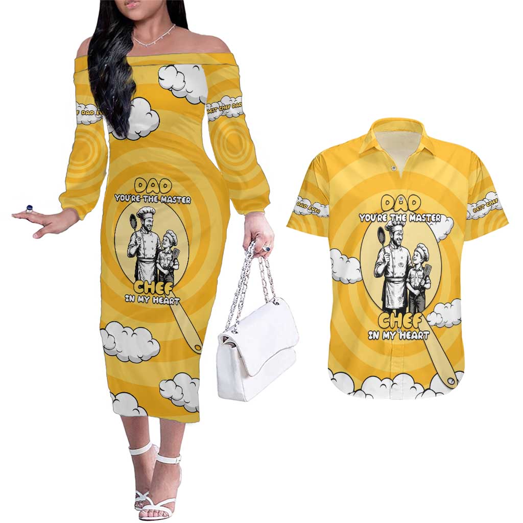 Chef Fathers Day Couples Matching Off The Shoulder Long Sleeve Dress and Hawaiian Shirt Dad You're The Master Chef In My Heart