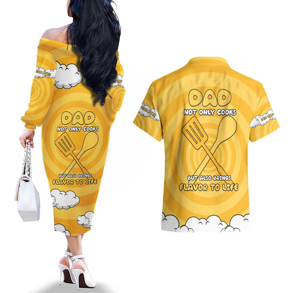 Chef Fathers Day Couples Matching Off The Shoulder Long Sleeve Dress and Hawaiian Shirt Dad You're The Master Chef In My Heart