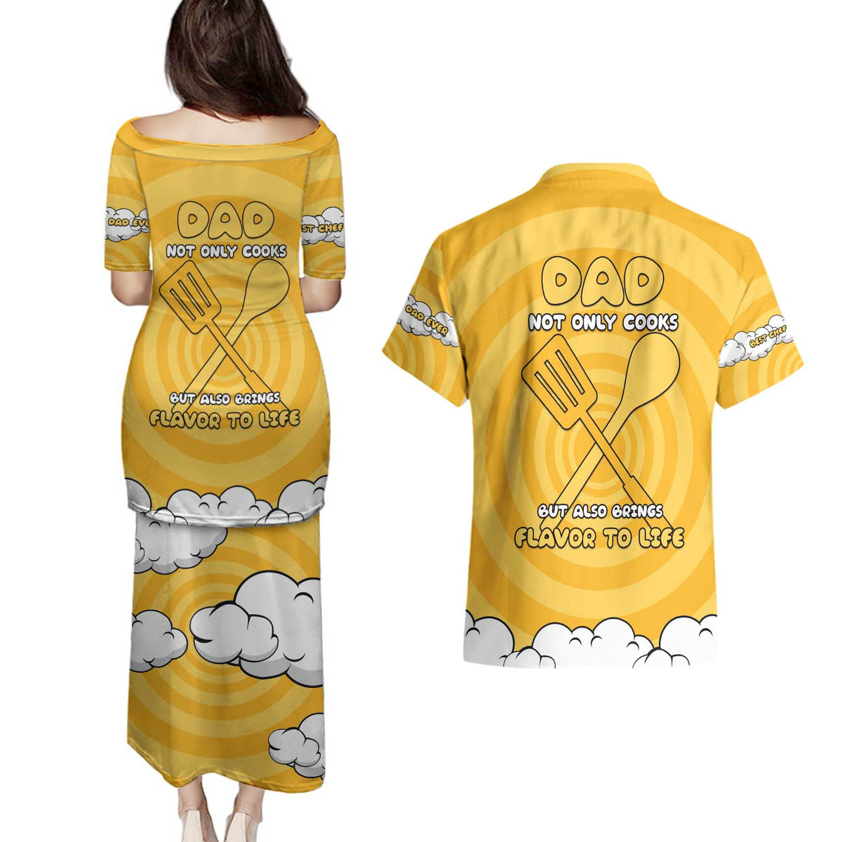 Chef Fathers Day Couples Matching Puletasi and Hawaiian Shirt Dad You're The Master Chef In My Heart