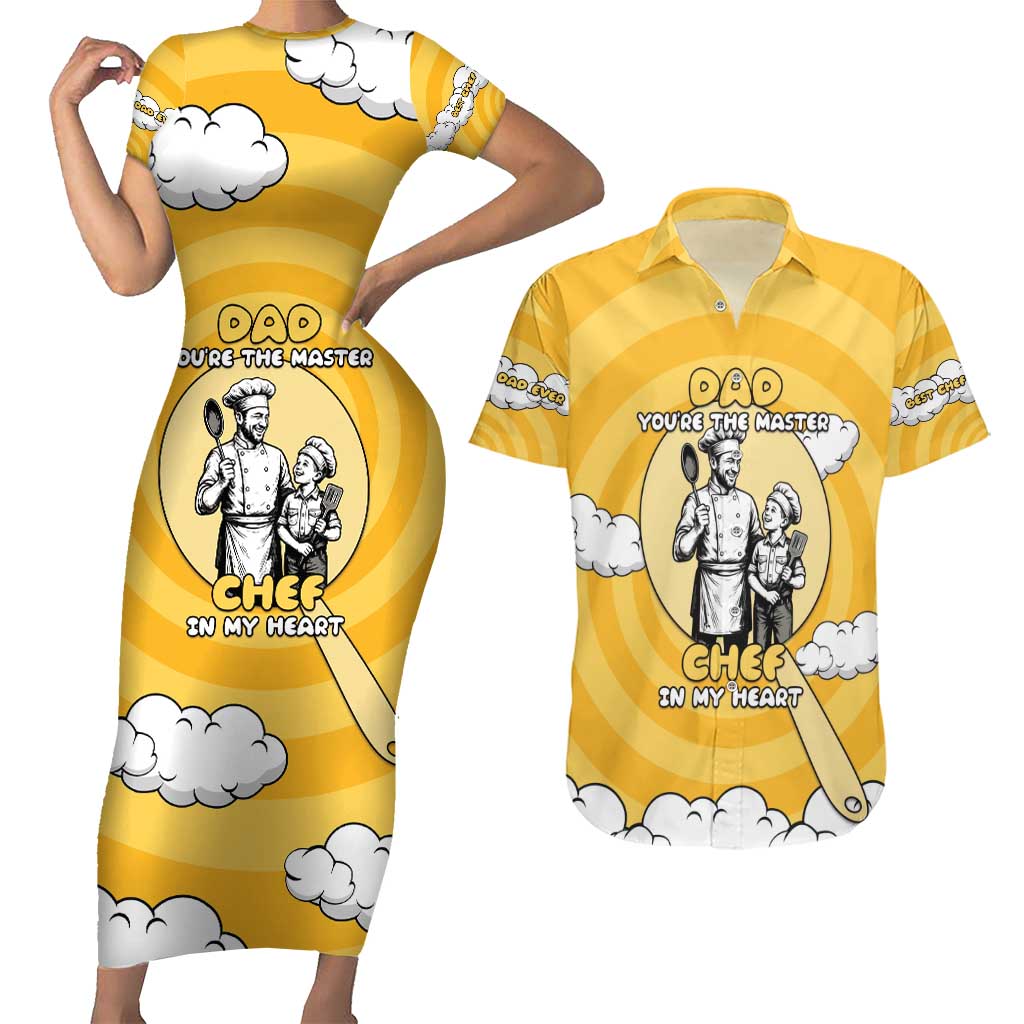 Chef Fathers Day Couples Matching Short Sleeve Bodycon Dress and Hawaiian Shirt Dad You're The Master Chef In My Heart