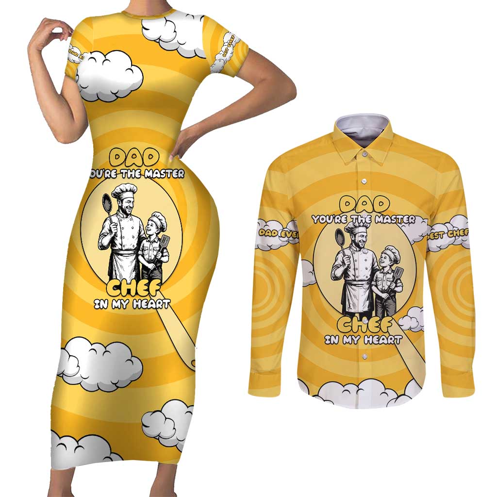 Chef Fathers Day Couples Matching Short Sleeve Bodycon Dress and Long Sleeve Button Shirt Dad You're The Master Chef In My Heart