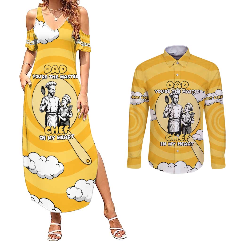 Chef Fathers Day Couples Matching Summer Maxi Dress and Long Sleeve Button Shirt Dad You're The Master Chef In My Heart