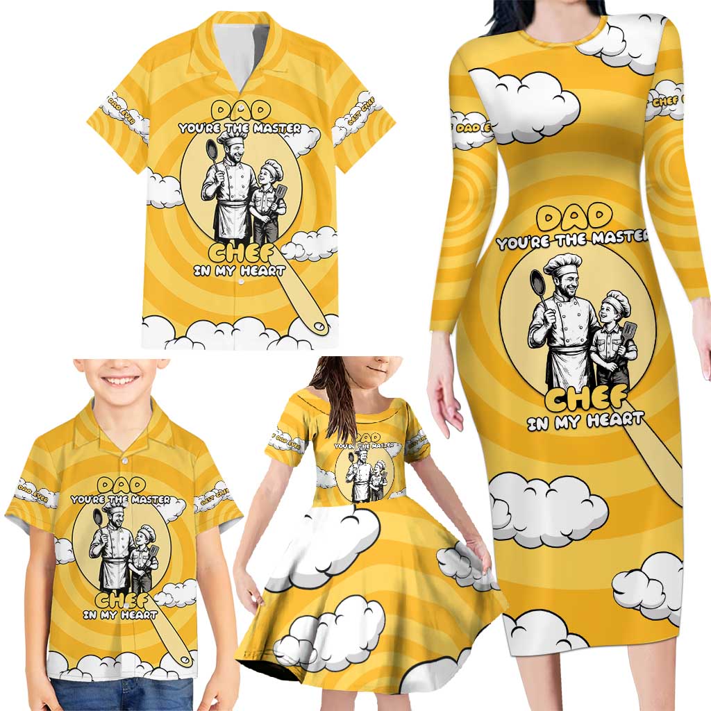 Chef Fathers Day Family Matching Long Sleeve Bodycon Dress and Hawaiian Shirt Dad You're The Master Chef In My Heart