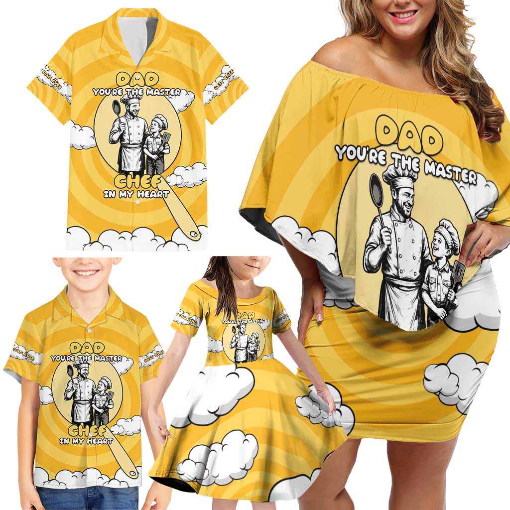 Chef Fathers Day Family Matching Off Shoulder Short Dress and Hawaiian Shirt Dad You're The Master Chef In My Heart