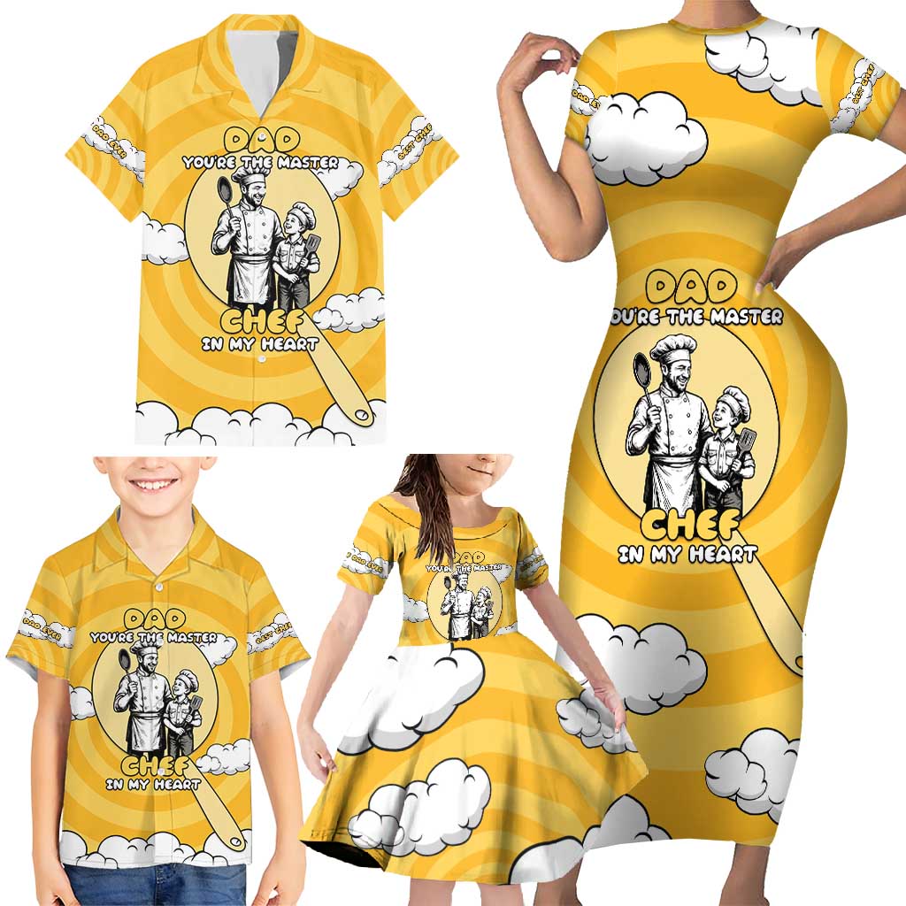 Chef Fathers Day Family Matching Short Sleeve Bodycon Dress and Hawaiian Shirt Dad You're The Master Chef In My Heart