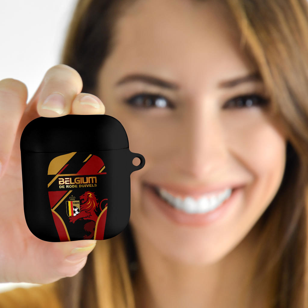 Belgium Football AirPods Case Bold National Colors With Lion Crest