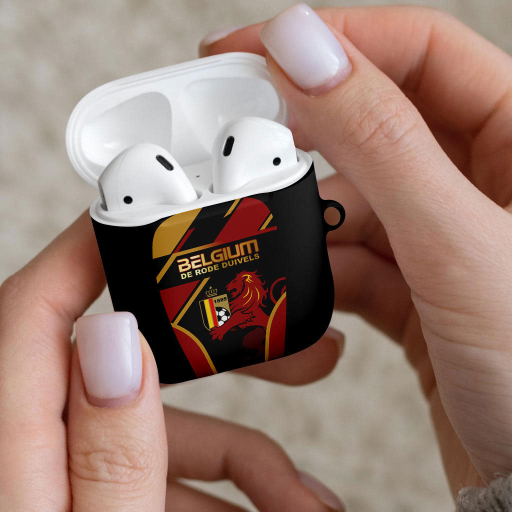 Belgium Football AirPods Case Bold National Colors With Lion Crest