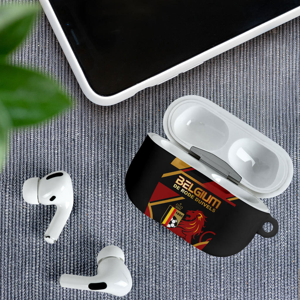 Belgium Football AirPods Case Bold National Colors With Lion Crest
