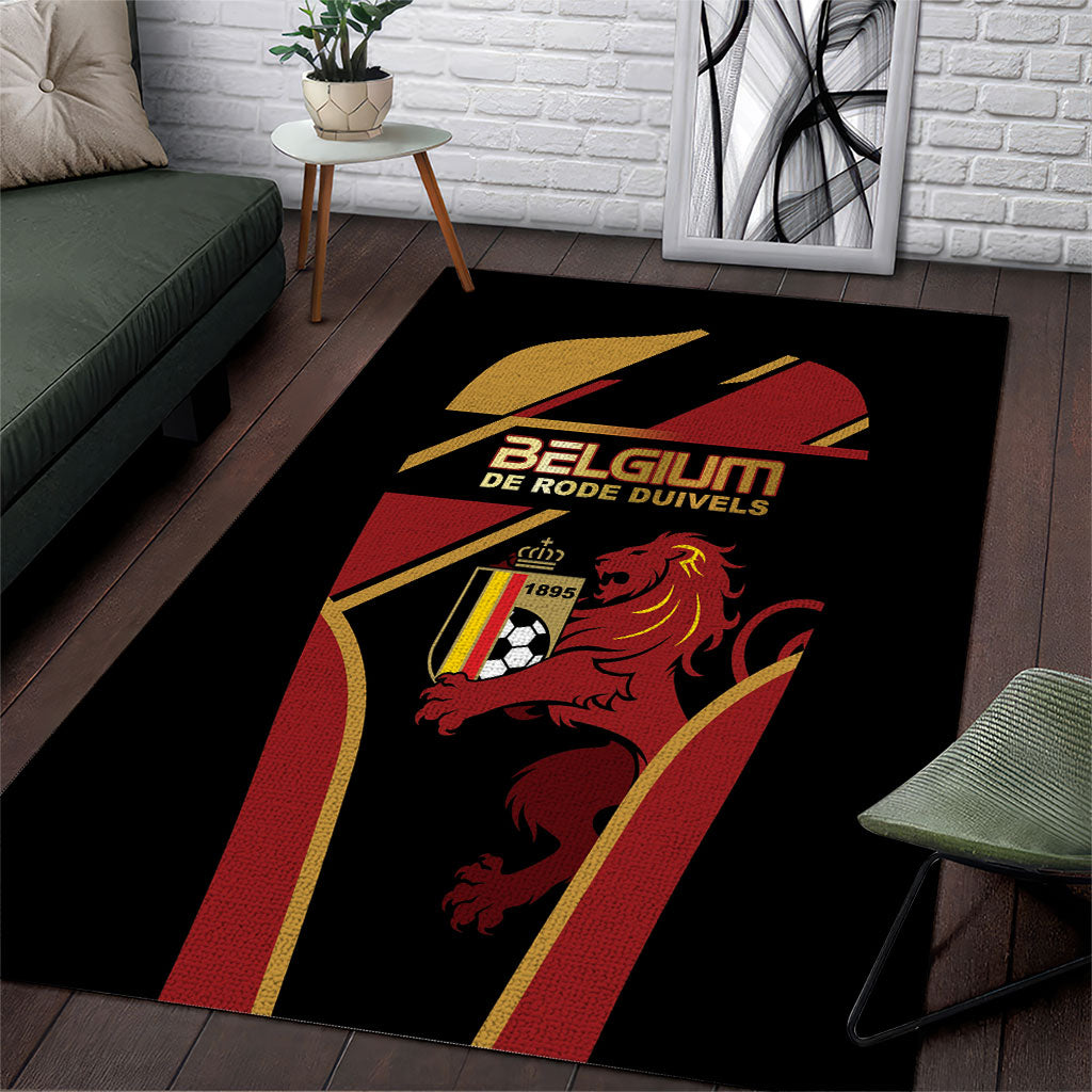 Belgium Football Area Rug Bold National Colors With Lion Crest