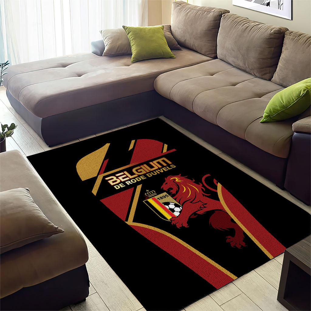 Belgium Football Area Rug Bold National Colors With Lion Crest