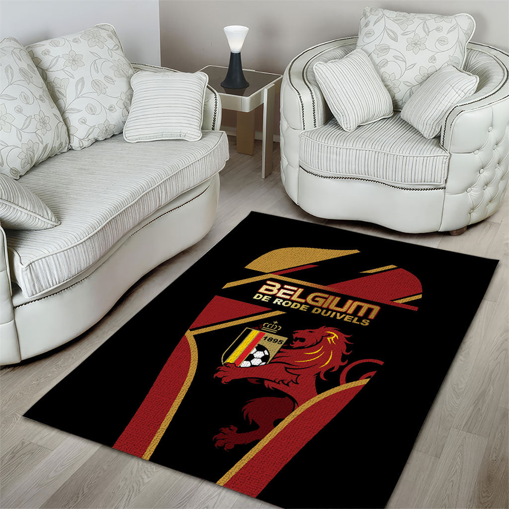Belgium Football Area Rug Bold National Colors With Lion Crest