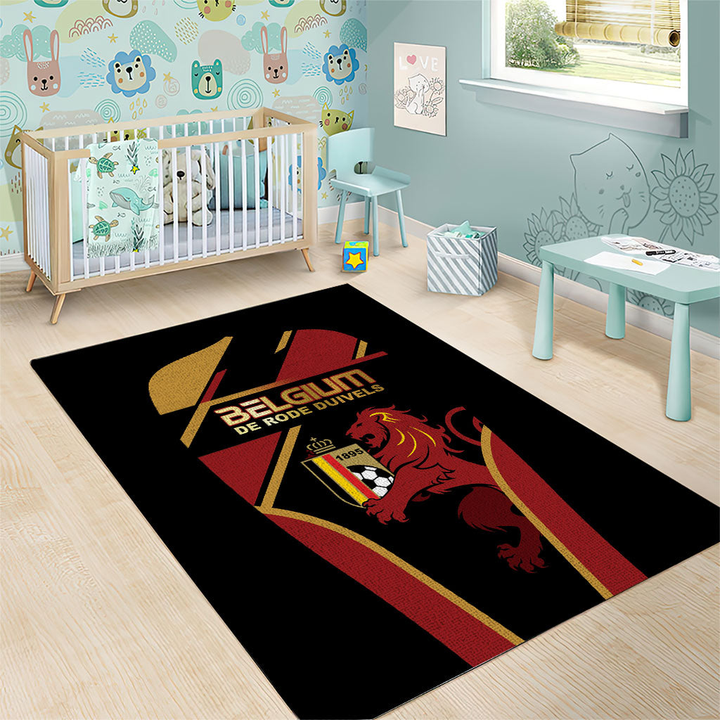 Belgium Football Area Rug Bold National Colors With Lion Crest