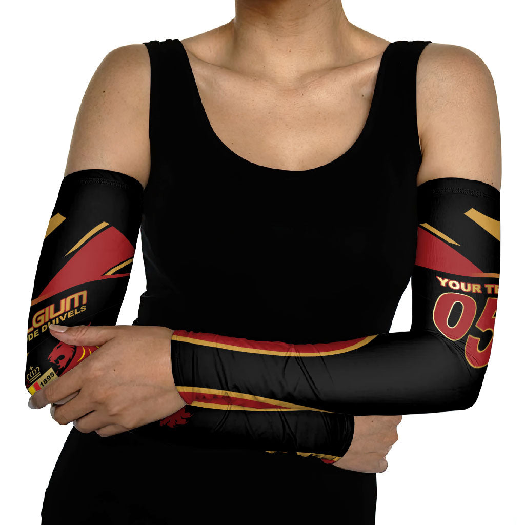 Custom Belgium Football Arm Sleeves Bold National Colors With Lion Crest