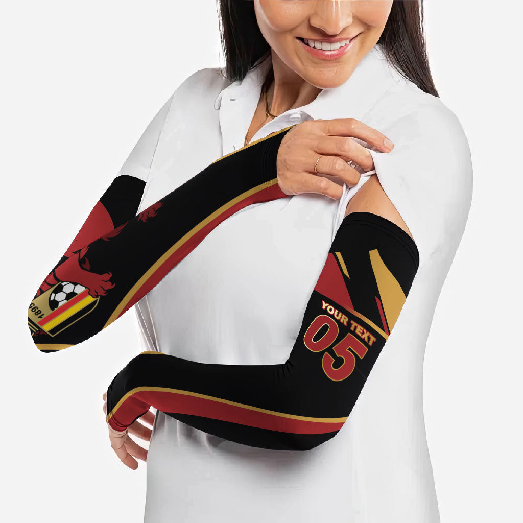 Custom Belgium Football Arm Sleeves Bold National Colors With Lion Crest