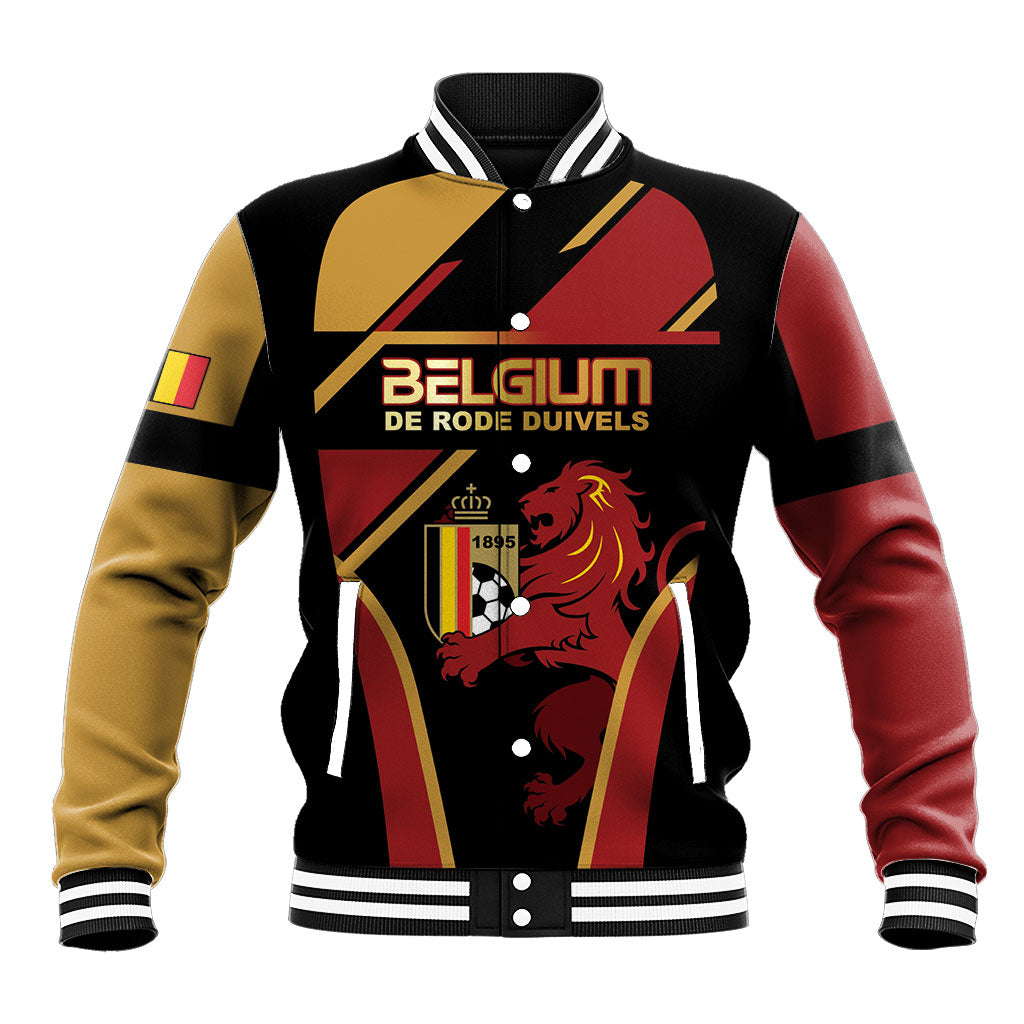 Custom Belgium Football Baseball Jacket Bold National Colors With Lion Crest