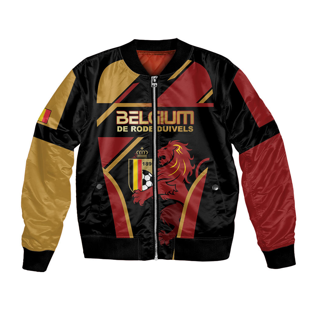 Custom Belgium Football Bomber Jacket Bold National Colors With Lion Crest