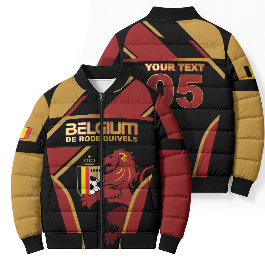 Custom Belgium Football Bomber Puffer Jacket Bold National Colors With Lion Crest