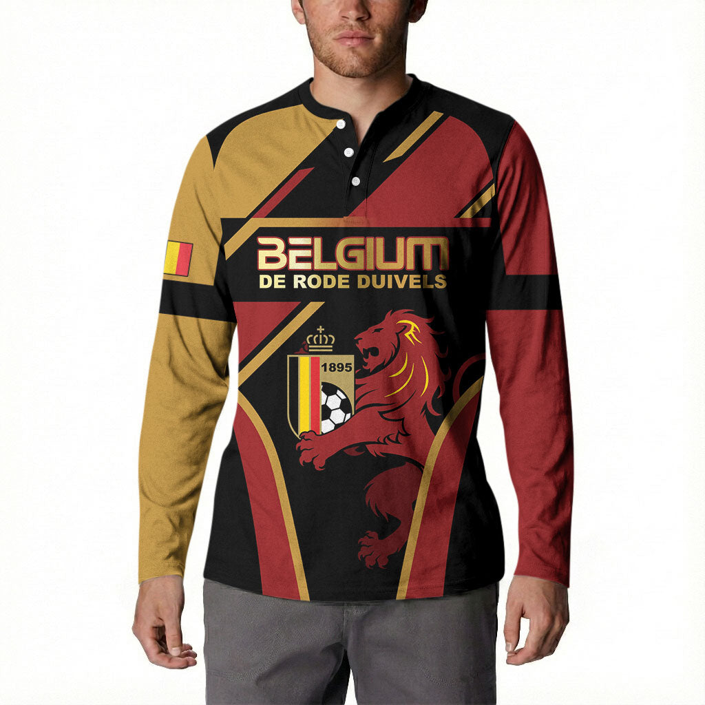 Custom Belgium Football Button Sweatshirt Bold National Colors With Lion Crest