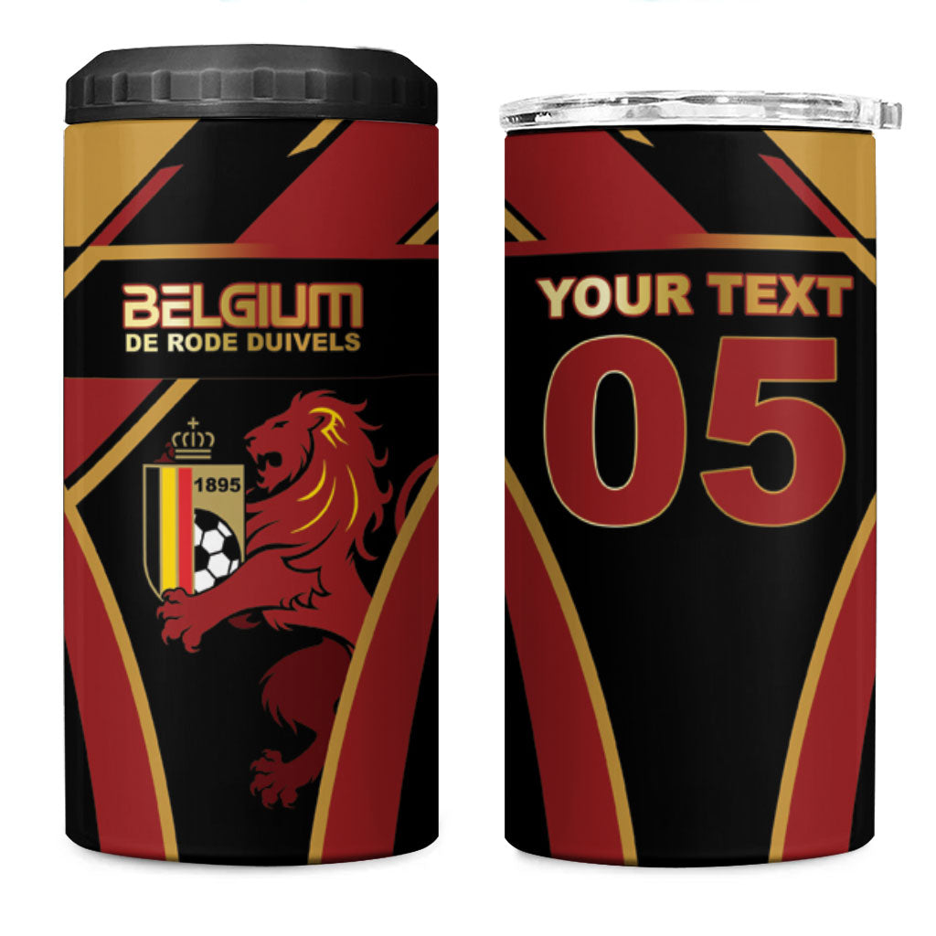 Custom Belgium Football 4 in 1 Can Cooler Tumbler Bold National Colors With Lion Crest
