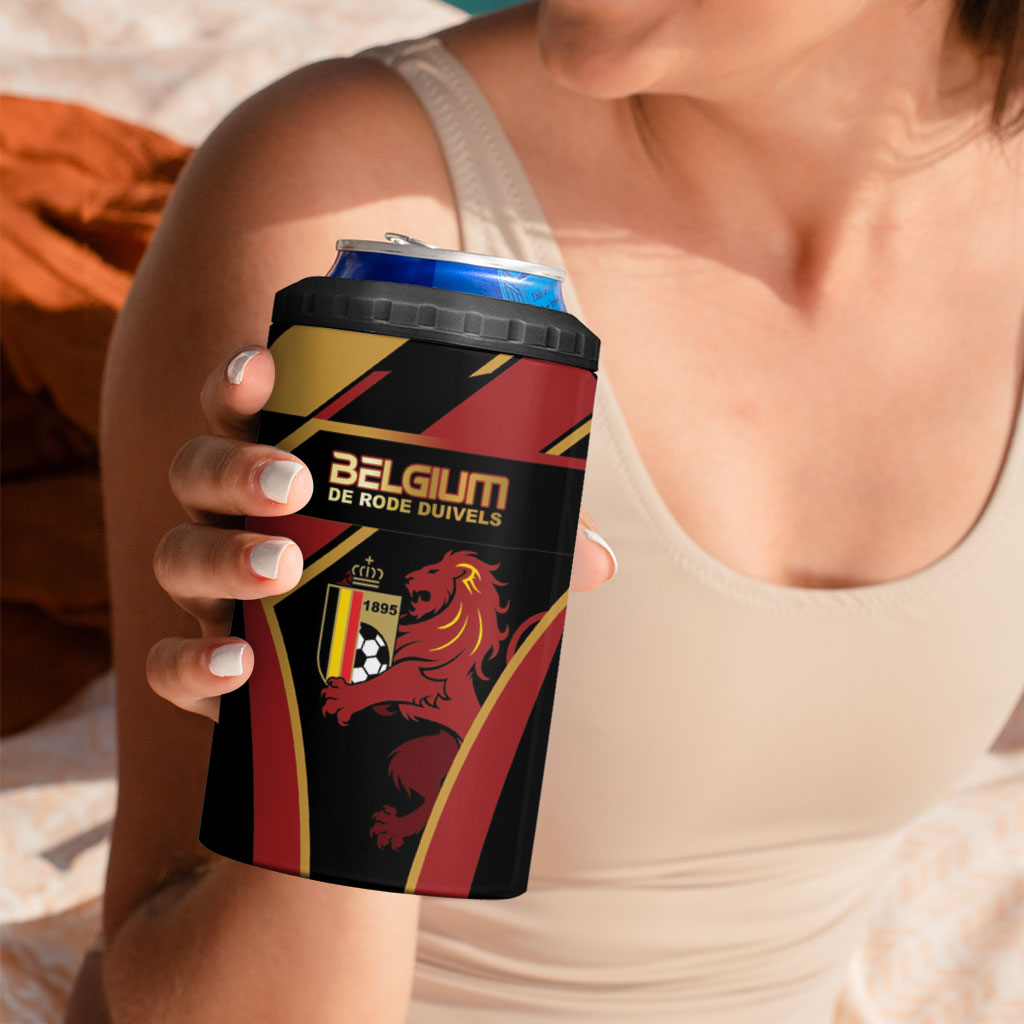 Custom Belgium Football 4 in 1 Can Cooler Tumbler Bold National Colors With Lion Crest