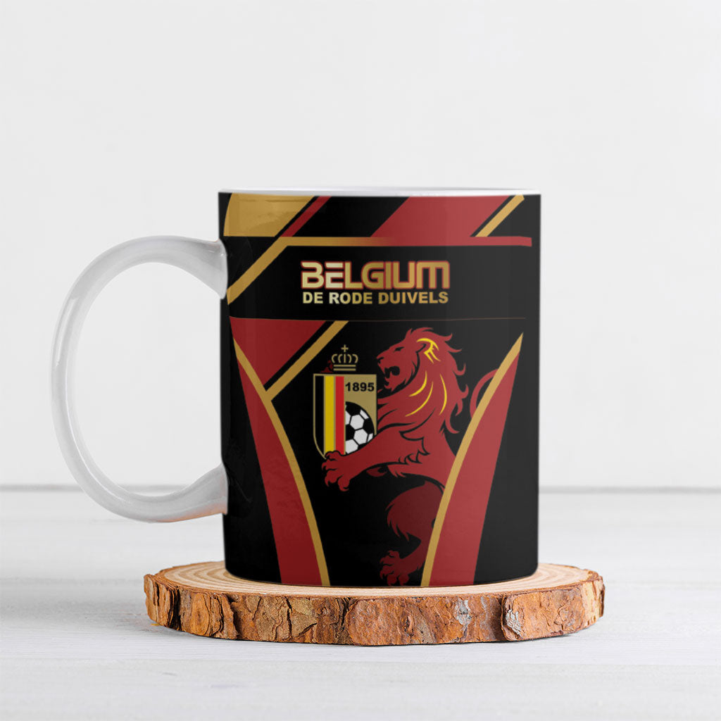 Custom Belgium Football Ceramic Mug Bold National Colors With Lion Crest