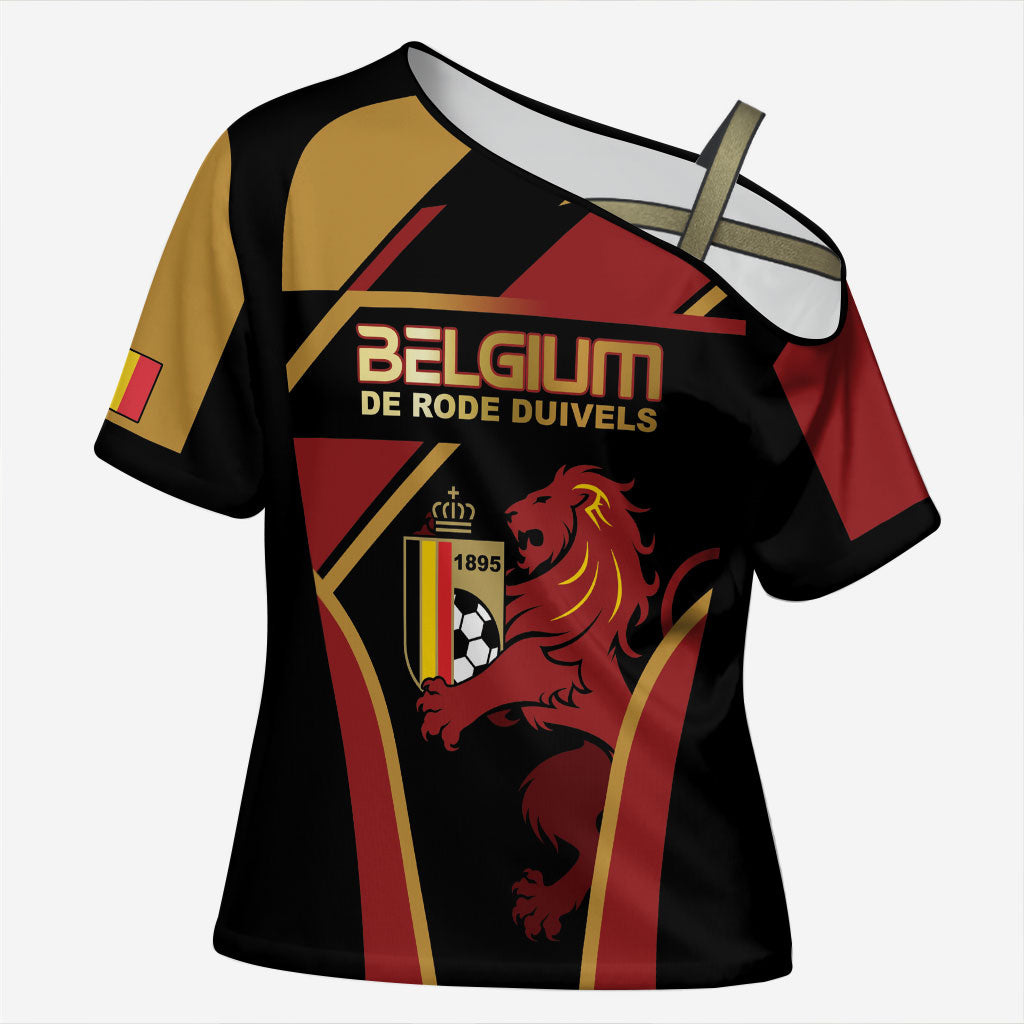 Custom Belgium Football Cross Shoulder Shirt Bold National Colors With Lion Crest