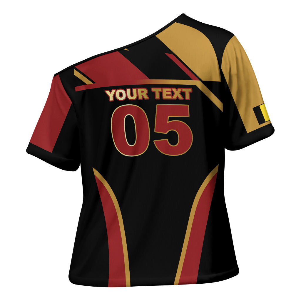 Custom Belgium Football Cross Shoulder Shirt Bold National Colors With Lion Crest