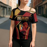 Custom Belgium Football Cross Shoulder Shirt Bold National Colors With Lion Crest