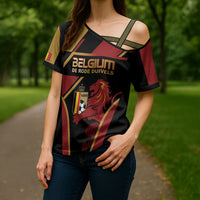 Custom Belgium Football Cross Shoulder Shirt Bold National Colors With Lion Crest