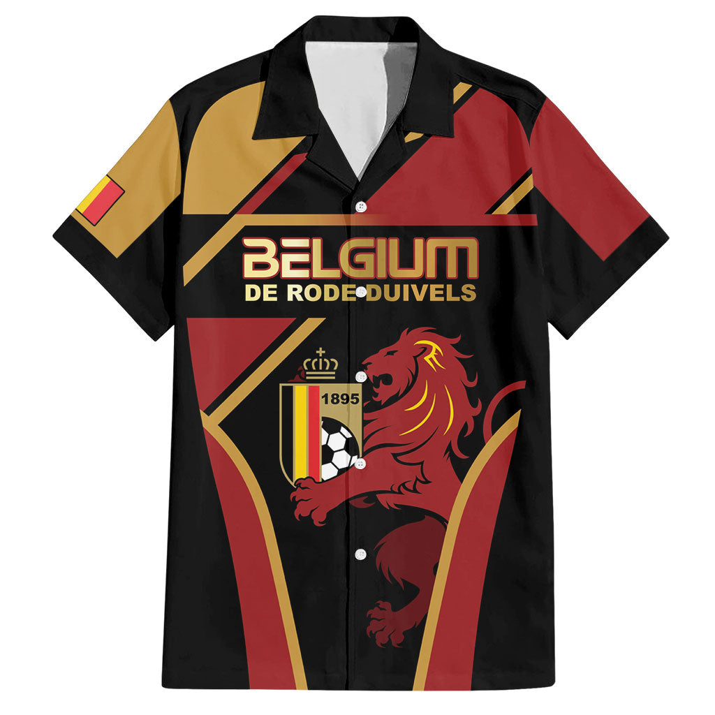 Custom Belgium Football Hawaiian Shirt Bold National Colors With Lion Crest
