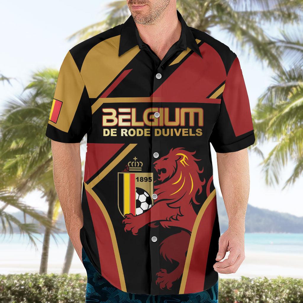 Custom Belgium Football Hawaiian Shirt Bold National Colors With Lion Crest