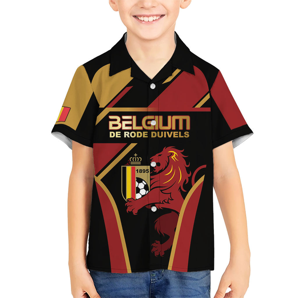 Custom Belgium Football Hawaiian Shirt Bold National Colors With Lion Crest