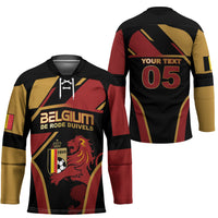 Custom Belgium Football Hockey Jersey Bold National Colors With Lion Crest