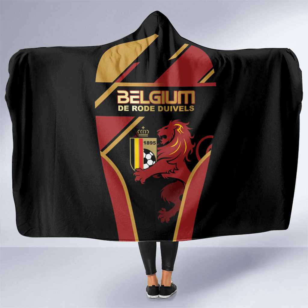 Belgium Football Hooded Blanket Bold National Colors With Lion Crest