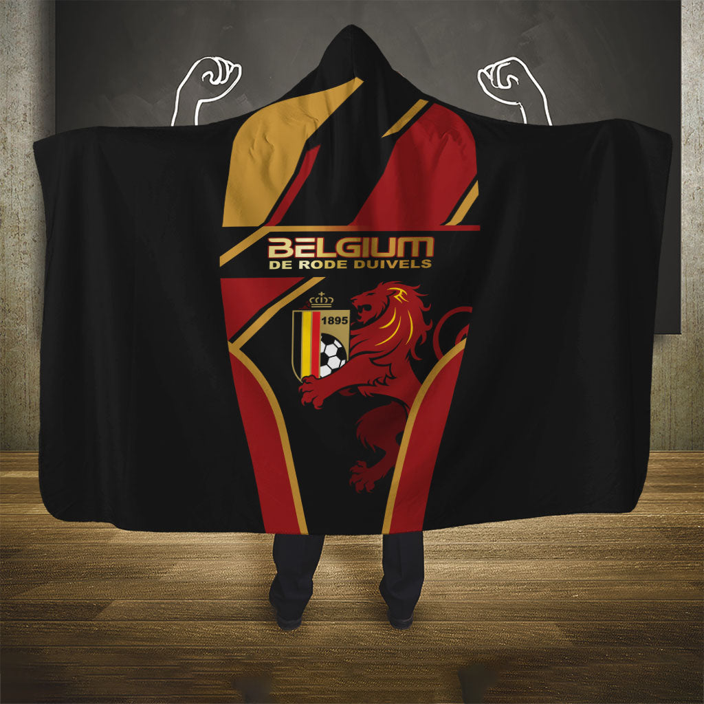 Belgium Football Hooded Blanket Bold National Colors With Lion Crest
