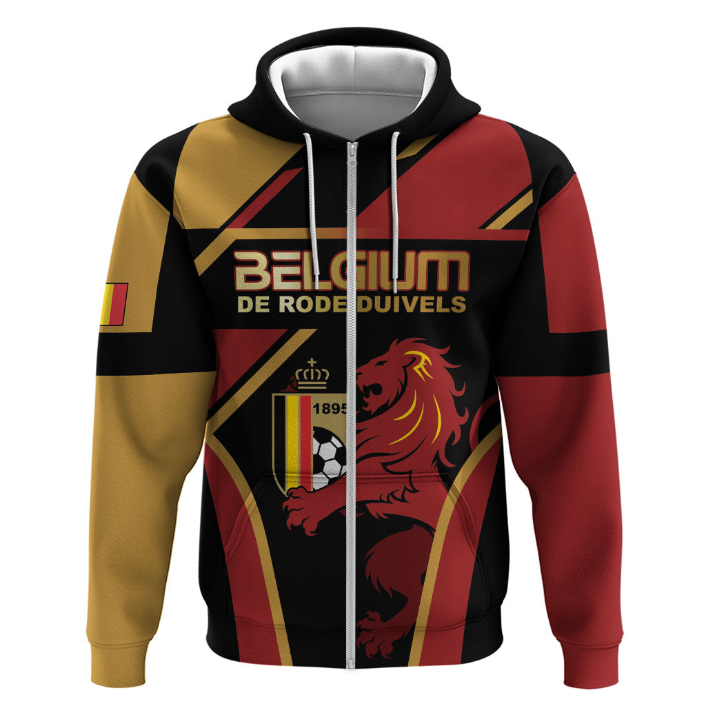 Custom Belgium Football Hoodie Bold National Colors With Lion Crest