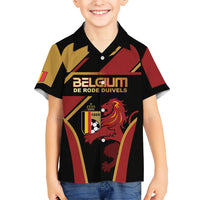 Custom Belgium Football Kid Hawaiian Shirt Bold National Colors With Lion Crest
