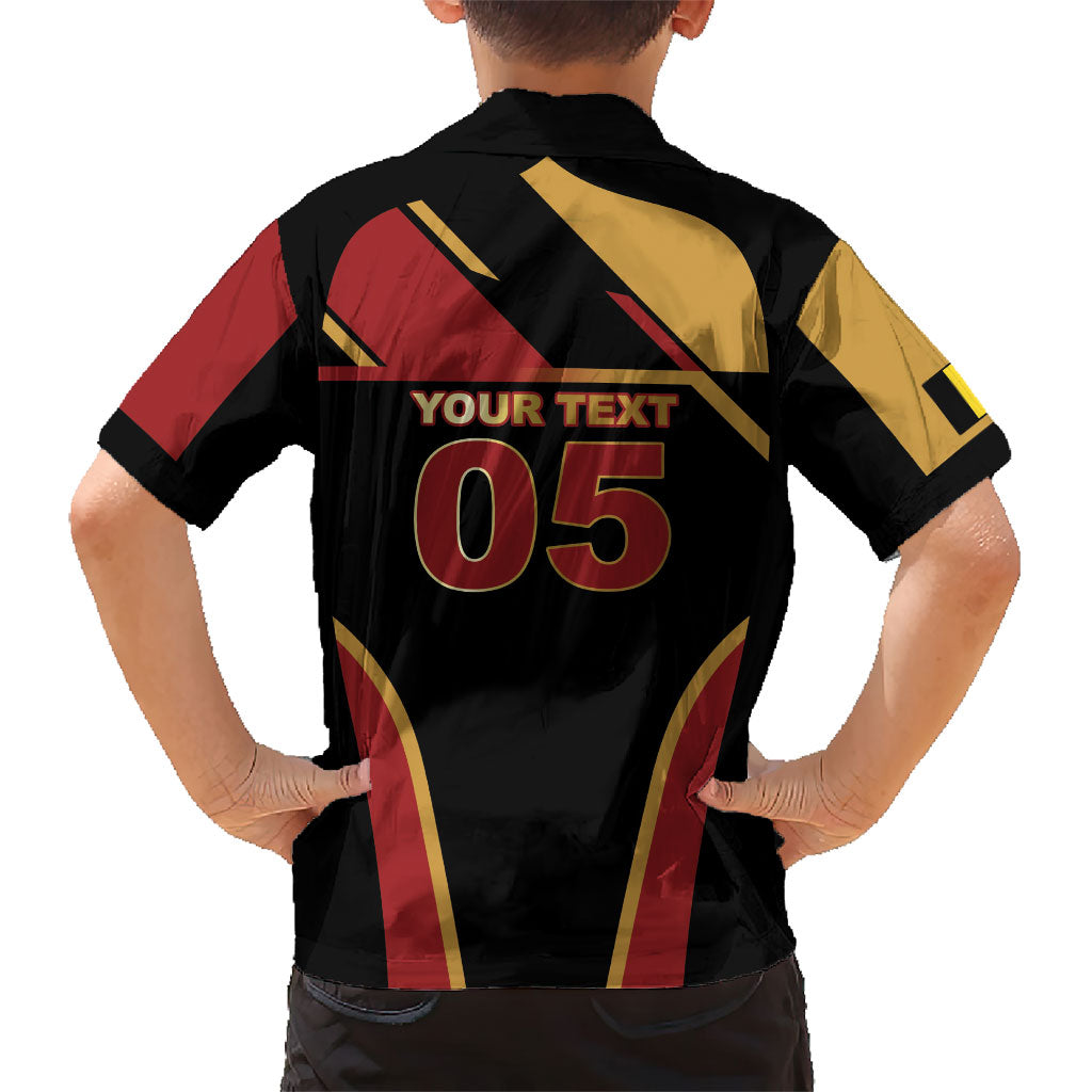 Custom Belgium Football Kid Hawaiian Shirt Bold National Colors With Lion Crest